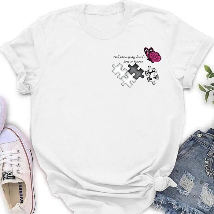 Custom Personalized Memorial Shirt/Hoodie - Memorial Gift Idea for Mother's Day/Father's Day - A Piece Of My Heart Lives In Heaven