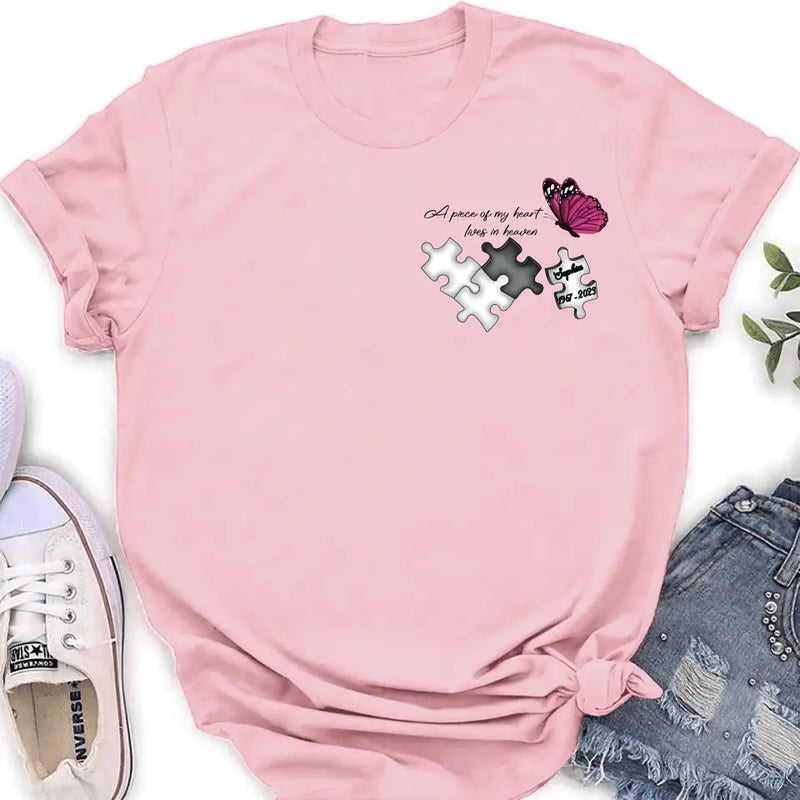 Personalized Memorial Shirt/Hoodie - Memorial Gift Idea for Mother's Day/Father's Day - A Piece Of My Heart Lives In Heaven