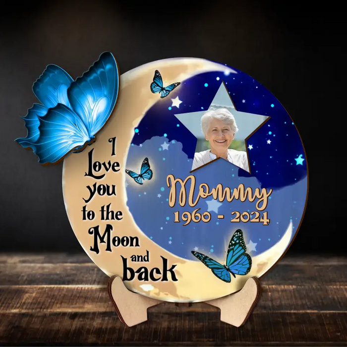 Custom Personalized Memorial Photo 2 Layered Wooden Art - Memorial Gift Idea - I Love You To The Moon And Back