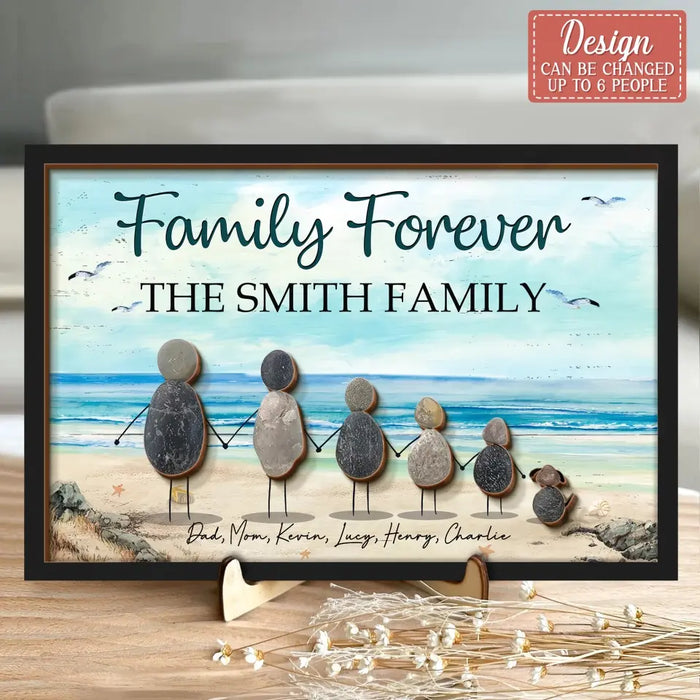 Custom Personalized Family Pebble Art 2 Layered Wooden Art - Gift Idea For Family/ Parents/ Father's Day/ Mother's Day - Family Seaside Beach Pebble Picture - This Is Us