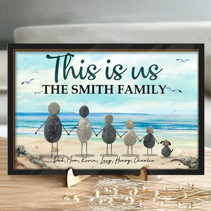 Custom Personalized Family Pebble Art 2 Layered Wooden Art - Gift Idea For Family/ Parents/ Father's Day/ Mother's Day - Family Seaside Beach Pebble Picture - This Is Us