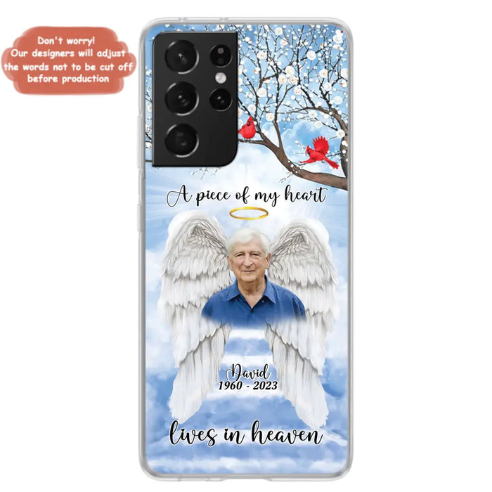 Custom Personalized Memorial Wings Upload Photo Phone Case - Memorial Gift Idea - A Piece Of My Heart Lives In Heaven