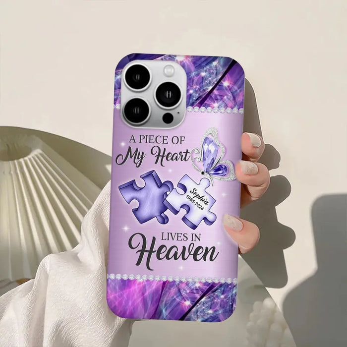 Custom Personalized Memorial Phone Case - Memorial Gift Idea for Father's Day -  A Piece Of My Heart Lives In Heaven - Case for iPhone/Samsung