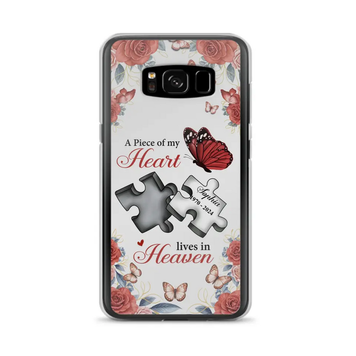 Custom Personalized Memorial Phone Case - Memorial Gift Idea - A Piece Of My Heart Lives In Heaven - Case for iPhone/Samsung