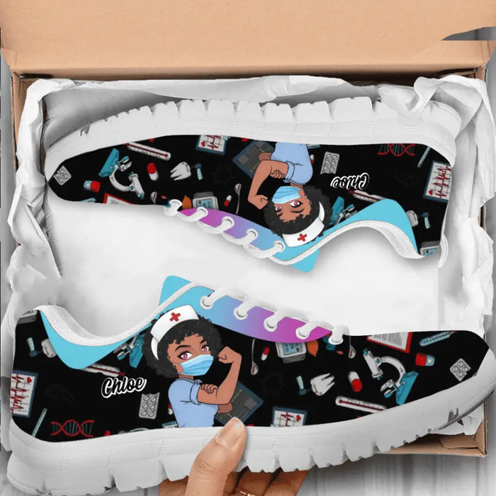 Custom Personalized Nurse White/ Black Sneakers - Gift Idea For Nurse/ Birthday