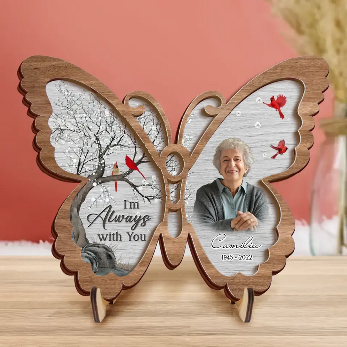 Custom Personalized Memorial Photo Butterfly 2 Layered Wooden Art - Keepsake Gift Idea For Family Member - I'm Always With You