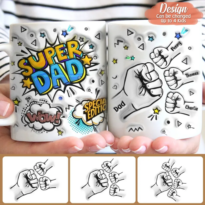 Custom Personalized Dad 3D Inflated Coffee Mug - Dad With Upto 4 Kids - Father's Day Gift Idea - Super Dad Special Edition