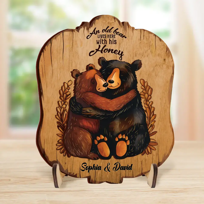 Custom Personalized Couple 2 Layered Wooden Art - Gift Idea for Couple - An Old Bear Lives Here With His Honey