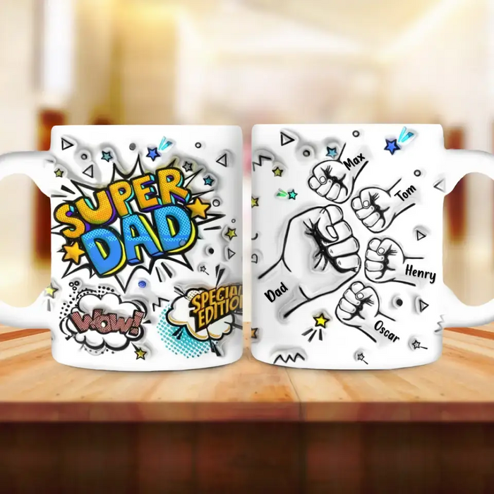 Custom Personalized Dad 3D Inflated Coffee Mug - Dad With Upto 4 Kids - Father's Day Gift Idea - Super Dad Special Edition