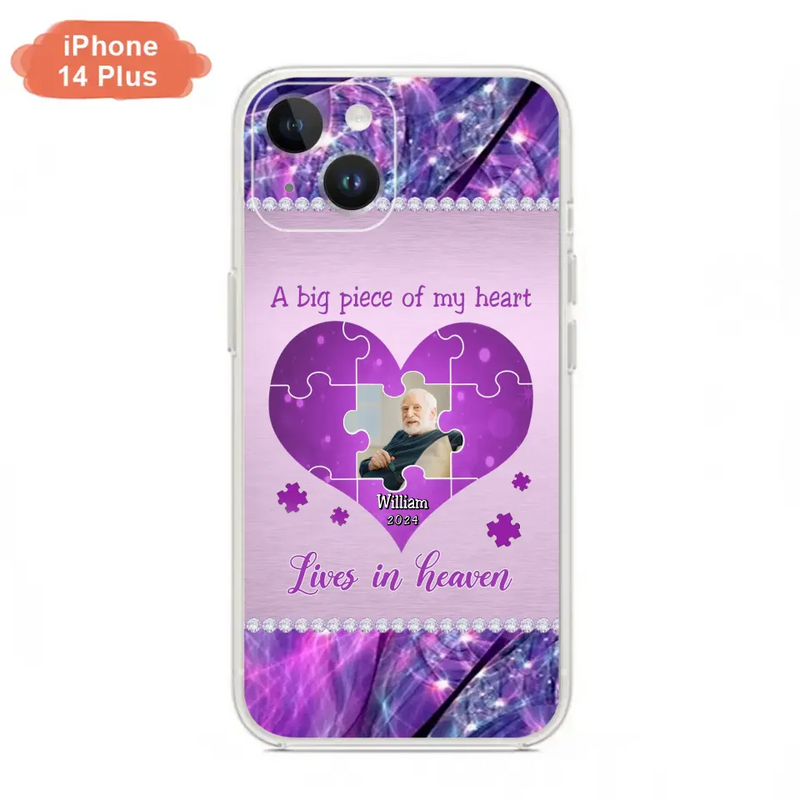 Custom Personalized Memorial Photo Phone Case - Memorial Gift Idea for Father's Day -  A Big Piece Of My Heart Lives In Heaven - Case for iPhone/Samsung