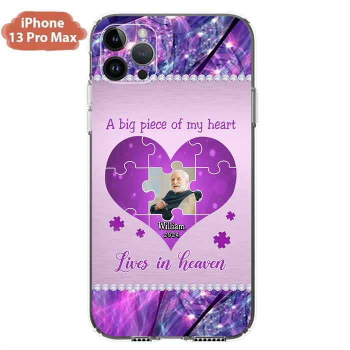 Custom Personalized Memorial Photo Phone Case - Memorial Gift Idea for Father's Day -  A Big Piece Of My Heart Lives In Heaven - Case for iPhone/Samsung