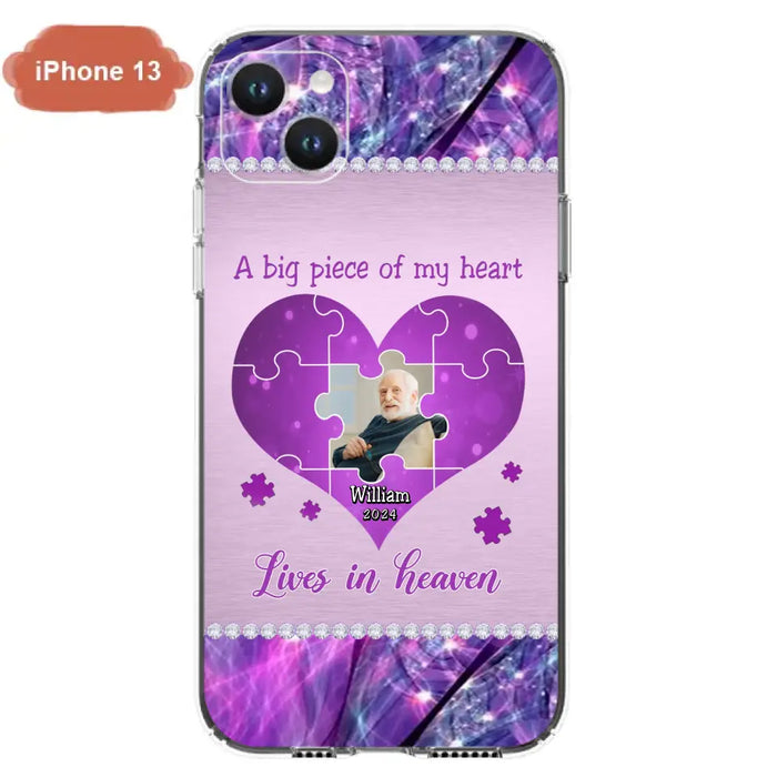 Custom Personalized Memorial Photo Phone Case - Memorial Gift Idea for Father's Day -  A Big Piece Of My Heart Lives In Heaven - Case for iPhone/Samsung