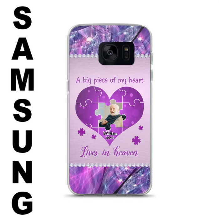 Custom Personalized Memorial Photo Phone Case - Memorial Gift Idea for Father's Day -  A Big Piece Of My Heart Lives In Heaven - Case for iPhone/Samsung