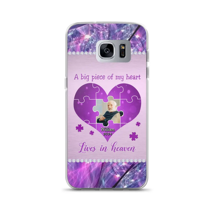 Custom Personalized Memorial Photo Phone Case - Memorial Gift Idea for Father's Day -  A Big Piece Of My Heart Lives In Heaven - Case for iPhone/Samsung