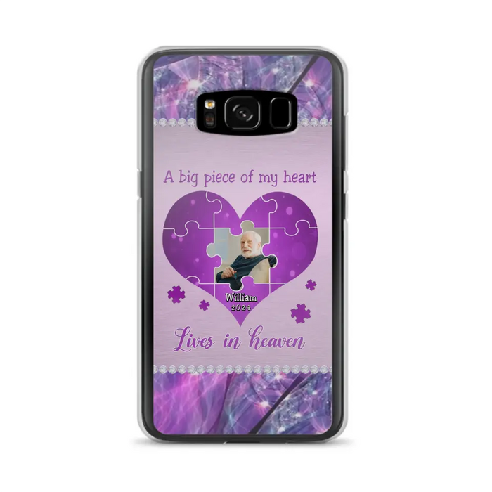 Custom Personalized Memorial Photo Phone Case - Memorial Gift Idea for Father's Day -  A Big Piece Of My Heart Lives In Heaven - Case for iPhone/Samsung