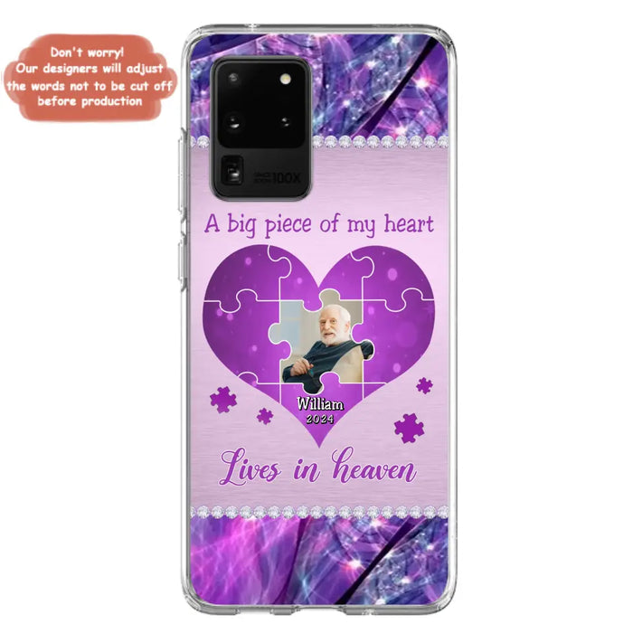 Custom Personalized Memorial Photo Phone Case - Memorial Gift Idea for Father's Day -  A Big Piece Of My Heart Lives In Heaven - Case for iPhone/Samsung