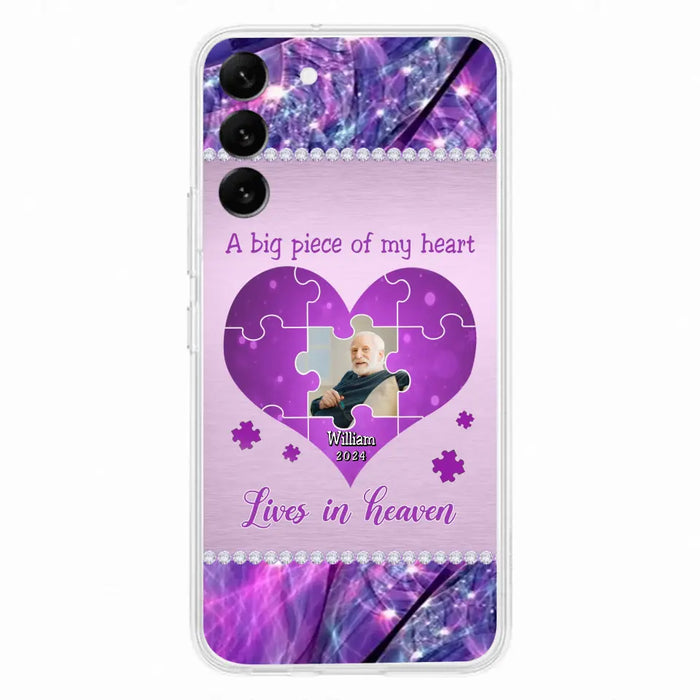 Custom Personalized Memorial Photo Phone Case - Memorial Gift Idea for Father's Day -  A Big Piece Of My Heart Lives In Heaven - Case for iPhone/Samsung