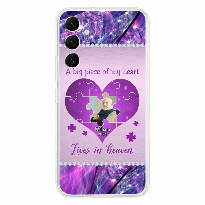 Custom Personalized Memorial Photo Phone Case - Memorial Gift Idea for Father's Day -  A Big Piece Of My Heart Lives In Heaven - Case for iPhone/Samsung