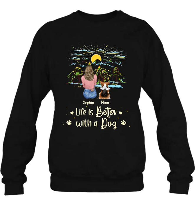 Custom Personalized Pet Shirt/ Hoodie - Upto 4 Dogs/ Cats/ Rabbits - Gift Idea For Pet Lover/ Father's Day/ Mother's Day - Life Is Better With Dogs