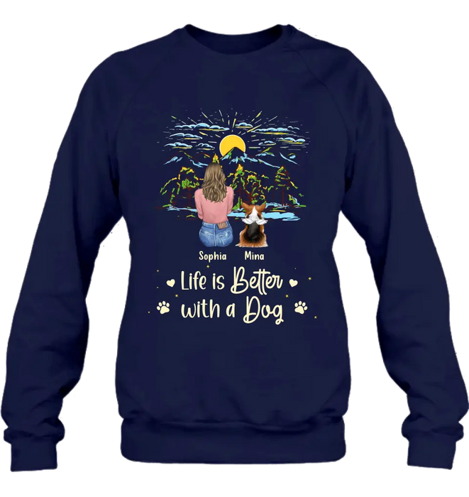 Custom Personalized Pet Shirt/ Hoodie - Upto 4 Dogs/ Cats/ Rabbits - Gift Idea For Pet Lover/ Father's Day/ Mother's Day - Life Is Better With Dogs