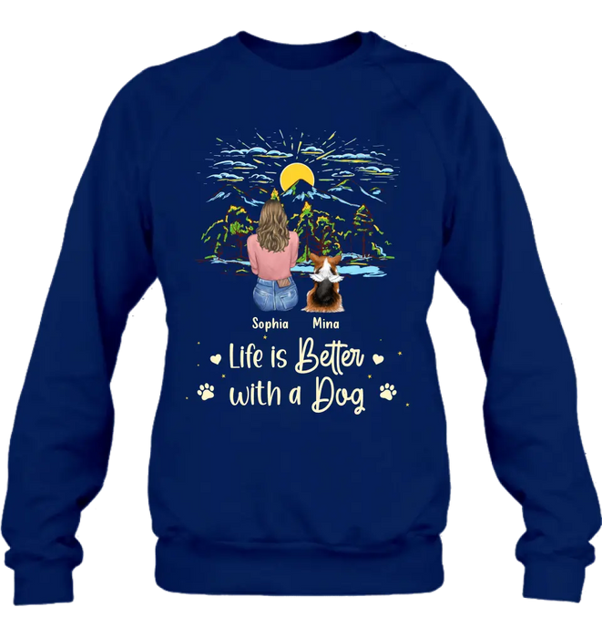 Custom Personalized Pet Shirt/ Hoodie - Upto 4 Dogs/ Cats/ Rabbits - Gift Idea For Pet Lover/ Father's Day/ Mother's Day - Life Is Better With Dogs