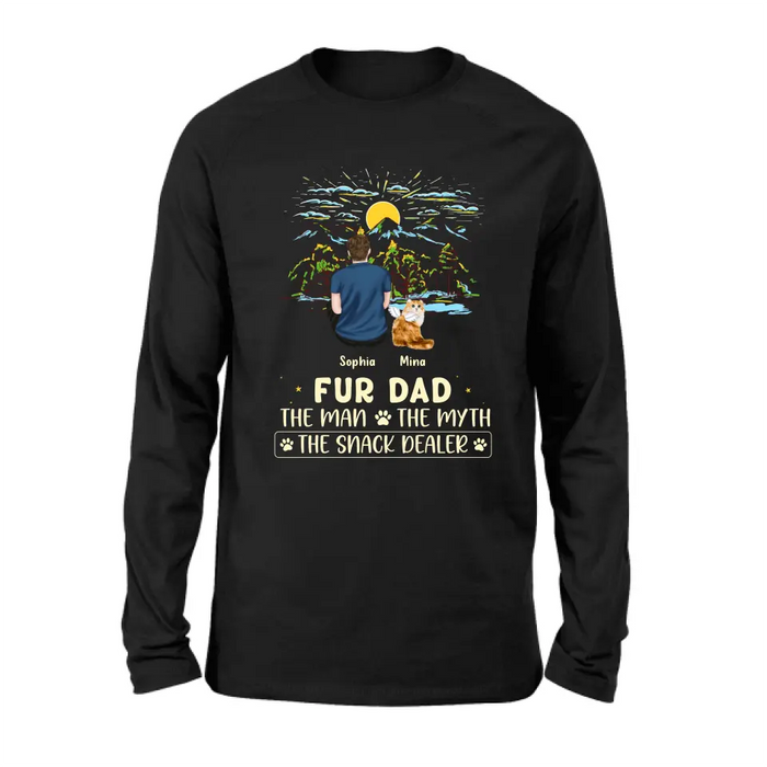 Custom Personalized Cat Dad Shirt/ Hoodie - Upto 4 Cats - Gift Idea For Father's Day/ Cat Lover - Fur Dad The Man The Myth The Snack Dealer