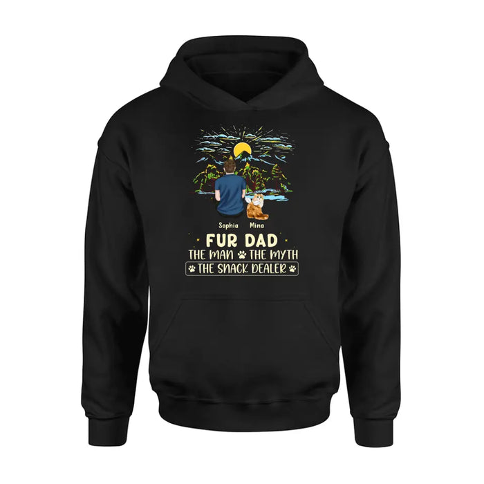 Custom Personalized Cat Dad Shirt/ Hoodie - Upto 4 Cats - Gift Idea For Father's Day/ Cat Lover - Fur Dad The Man The Myth The Snack Dealer