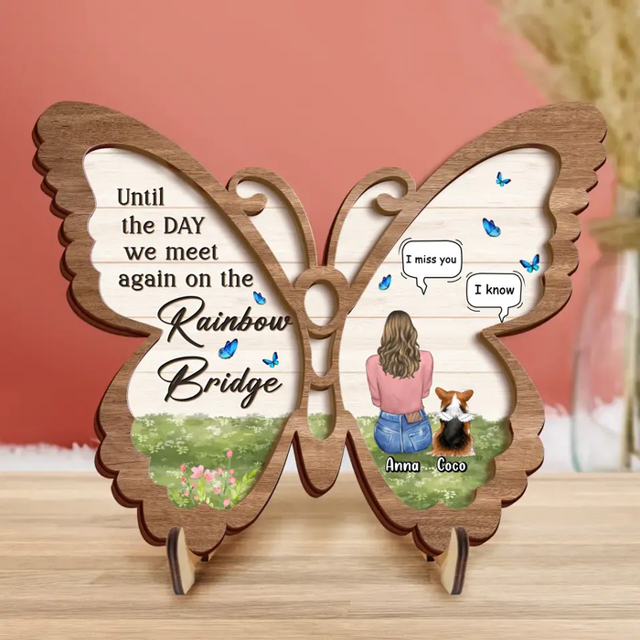 Custom Personalized Memorial Pet Wooden Art - Adult/Couple with up to 4 Pets - Memorial Gift Idea for Dog/Cat/Rabbit Owners - Until The Day We Meet Again On The Rainbow Bridge