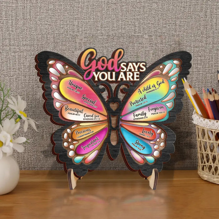 Custom Personalized Butterflty Wooden Art - Christian Gifts For Women - Faith Inspirational Gifts For Mom/ Daughter/ Sister/ Friend - God Says You Are