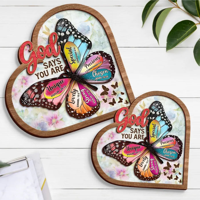 Custom Personalized Butterflty 2 Layered Art - Christian Gifts For Women - Faith Inspirational Gifts For Mom/ Daughter/ Sister/ Friend - God Says You Are