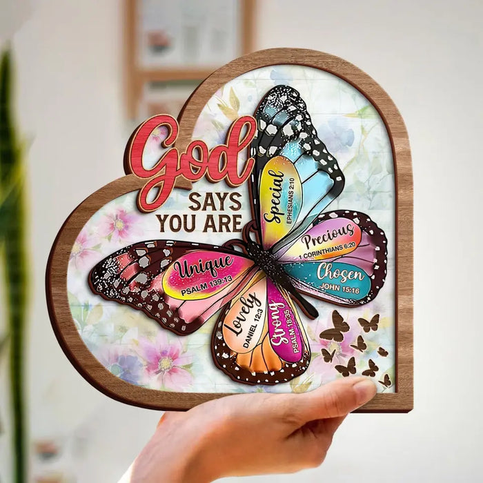 Custom Personalized Butterflty 2 Layered Art - Christian Gifts For Women - Faith Inspirational Gifts For Mom/ Daughter/ Sister/ Friend - God Says You Are