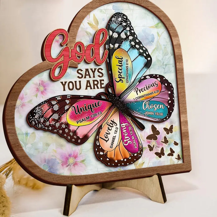 Custom Personalized Butterflty 2 Layered Art - Christian Gifts For Women - Faith Inspirational Gifts For Mom/ Daughter/ Sister/ Friend - God Says You Are