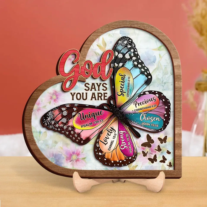 Custom Personalized Butterflty 2 Layered Art - Christian Gifts For Women - Faith Inspirational Gifts For Mom/ Daughter/ Sister/ Friend - God Says You Are