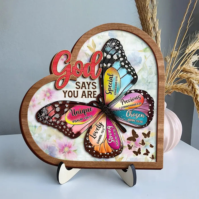 Custom Personalized Butterflty 2 Layered Art - Christian Gifts For Women - Faith Inspirational Gifts For Mom/ Daughter/ Sister/ Friend - God Says You Are