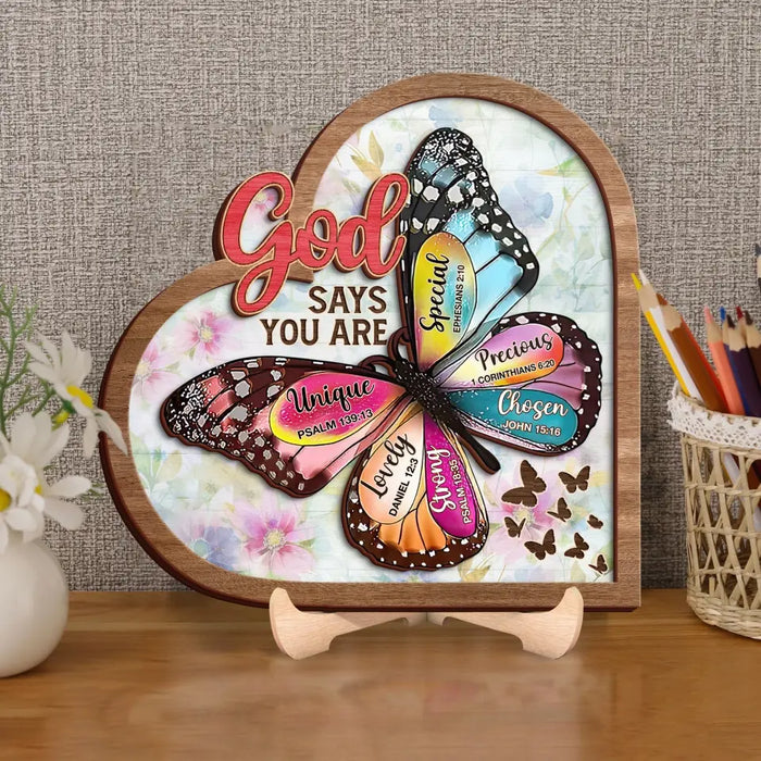 Custom Personalized Butterflty 2 Layered Art - Christian Gifts For Women - Faith Inspirational Gifts For Mom/ Daughter/ Sister/ Friend - God Says You Are