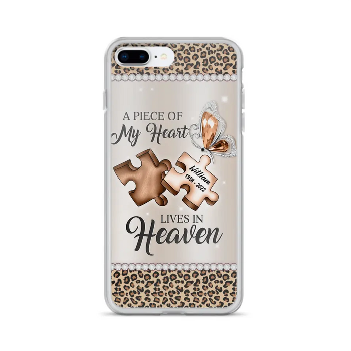 Custom Personalized Memorial Leopard Phone Case - Memorial Gift Idea for Family Member/ Father's Day/ Mother's Day - Case for iPhone/ Samsung - A Piece Of My Heart Lives In Heaven