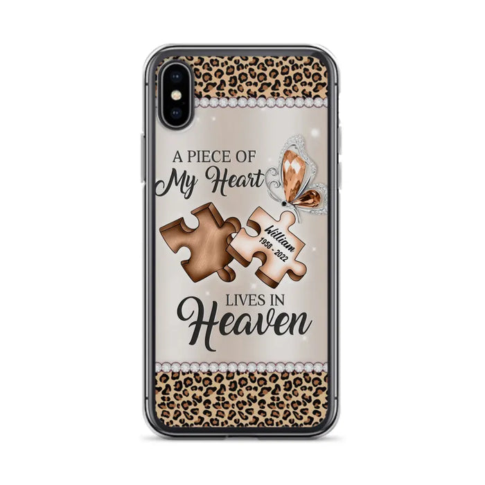 Custom Personalized Memorial Leopard Phone Case - Memorial Gift Idea for Family Member/ Father's Day/ Mother's Day - Case for iPhone/ Samsung - A Piece Of My Heart Lives In Heaven