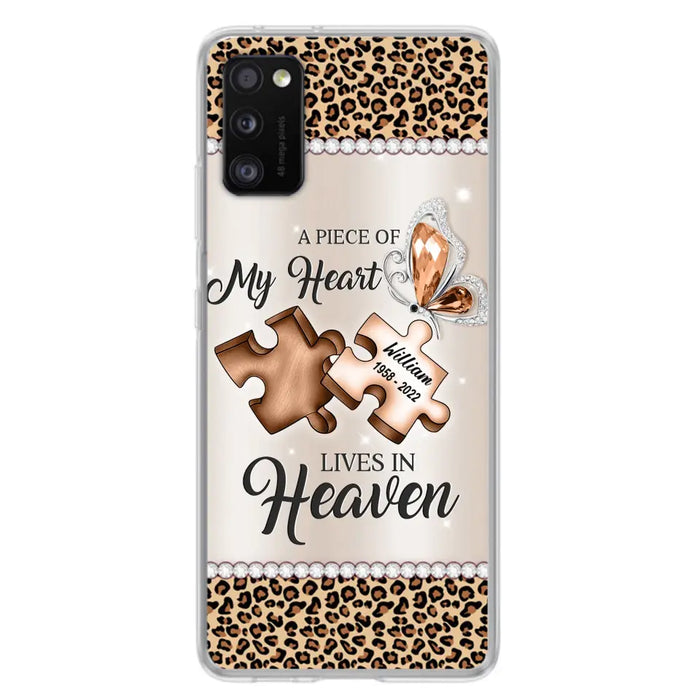 Custom Personalized Memorial Leopard Phone Case - Memorial Gift Idea for Family Member/ Father's Day/ Mother's Day - Case for iPhone/ Samsung - A Piece Of My Heart Lives In Heaven