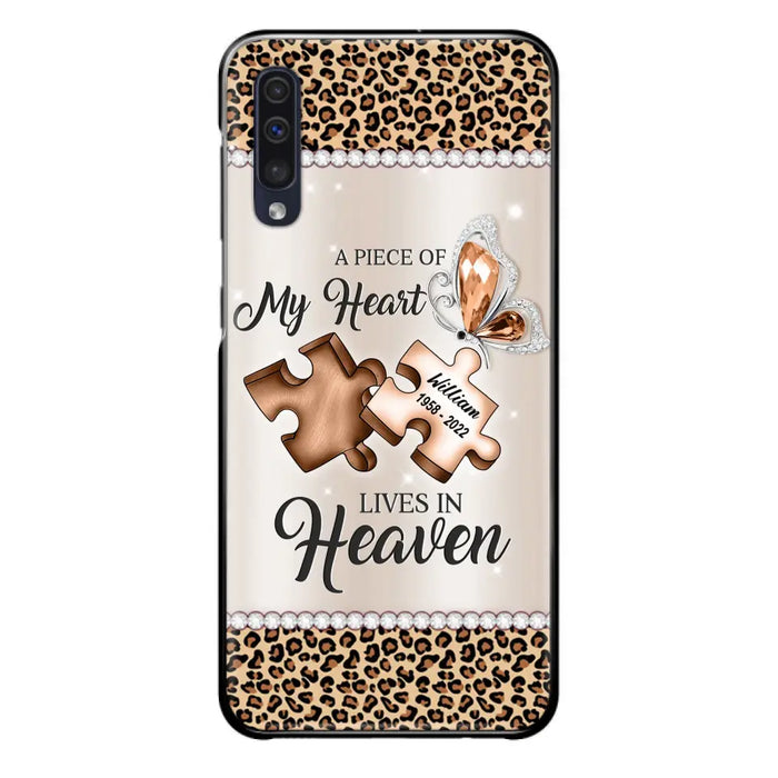 Custom Personalized Memorial Leopard Phone Case - Memorial Gift Idea for Family Member/ Father's Day/ Mother's Day - Case for iPhone/ Samsung - A Piece Of My Heart Lives In Heaven