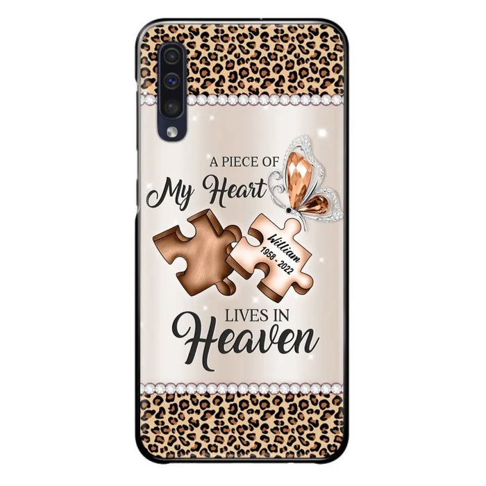 Custom Personalized Memorial Leopard Phone Case - Memorial Gift Idea for Family Member/ Father's Day/ Mother's Day - Case for iPhone/ Samsung - A Piece Of My Heart Lives In Heaven