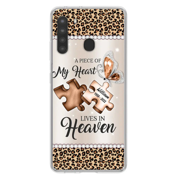 Custom Personalized Memorial Leopard Phone Case - Memorial Gift Idea for Family Member/ Father's Day/ Mother's Day - Case for iPhone/ Samsung - A Piece Of My Heart Lives In Heaven