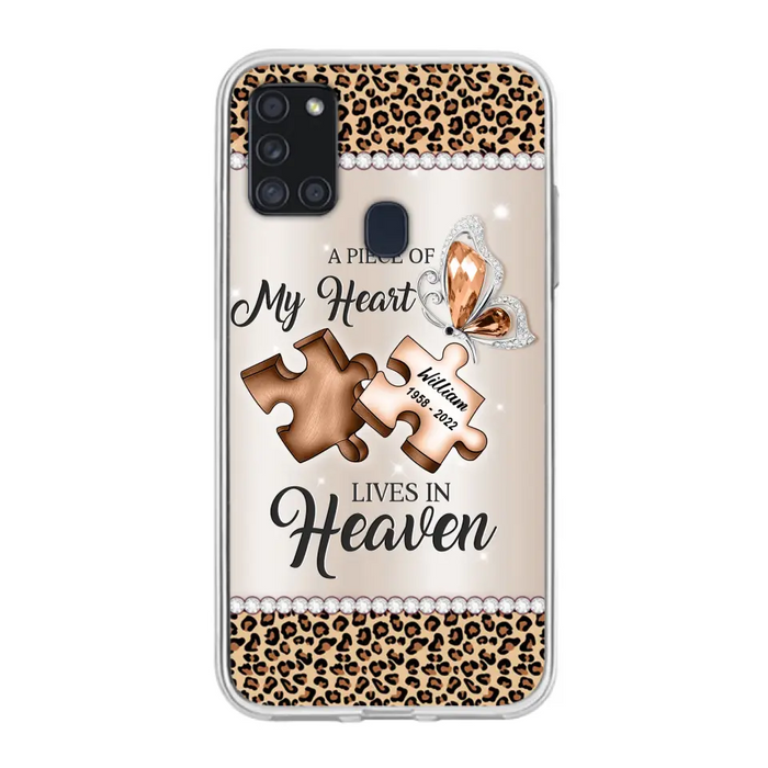 Custom Personalized Memorial Leopard Phone Case - Memorial Gift Idea for Family Member/ Father's Day/ Mother's Day - Case for iPhone/ Samsung - A Piece Of My Heart Lives In Heaven