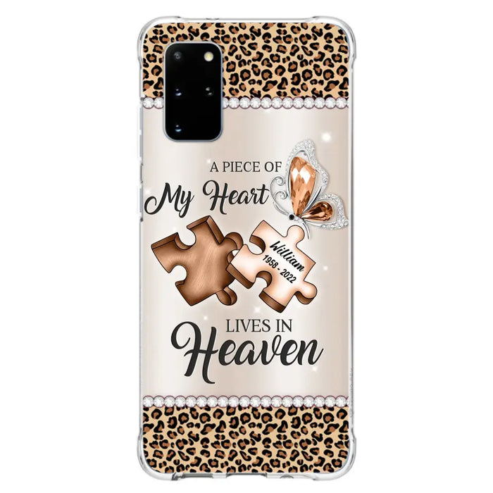 Custom Personalized Memorial Leopard Phone Case - Memorial Gift Idea for Family Member/ Father's Day/ Mother's Day - Case for iPhone/ Samsung - A Piece Of My Heart Lives In Heaven