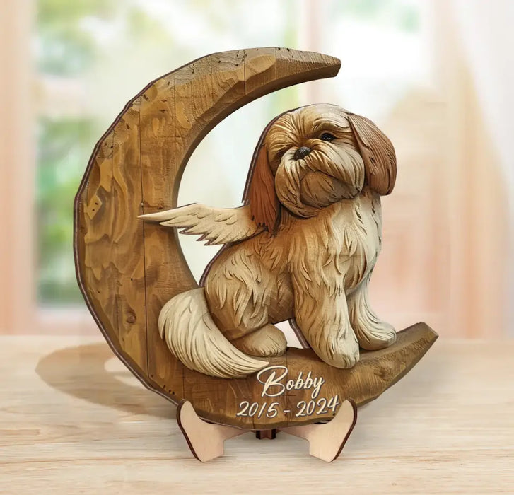 Custom Personalized Shih Tzu Sitting On Moon 2 Layered Wooden Art - Gift Idea for Dog Owners