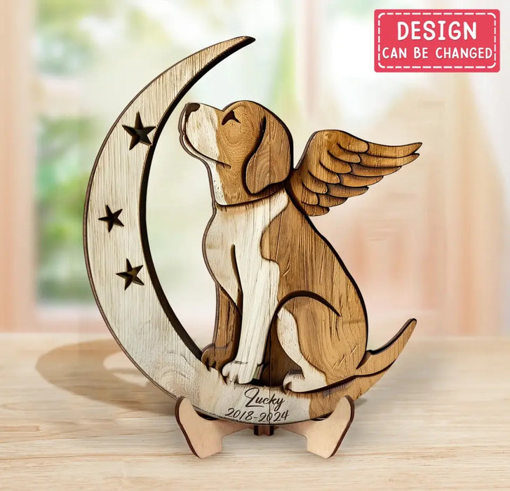 Custom Personalized Beagle Sitting On Moon 2 Layered Wooden Art - Gift Idea for Dog Owners