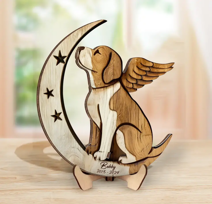 Custom Personalized Beagle Sitting On Moon 2 Layered Wooden Art - Gift Idea for Dog Owners