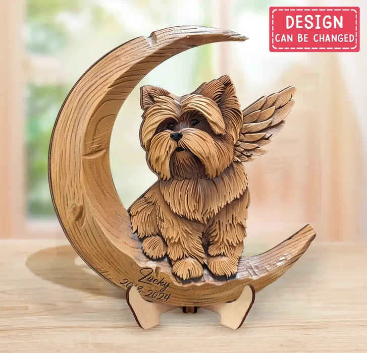 Custom Personalized Yorkshire Terrier Sitting On Moon 2 Layered Wooden Art - Gift Idea for Dog Owners