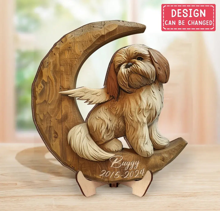 Custom Personalized Shih Tzu Sitting On Moon 2 Layered Wooden Art - Gift Idea for Dog Owners