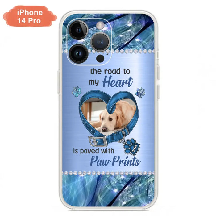 Custom Personalized Memorial Dog Collar Phone Case - Upload Photo - Memorial Gift Idea For Dog Owner - The Road To My Heart Is Paved With Paw Prints - Case for iPhone/ Samsung