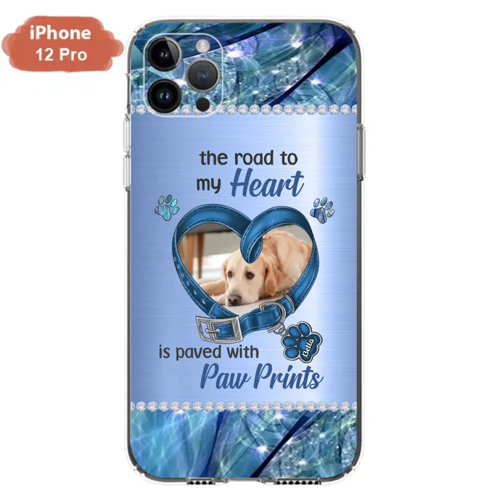 Custom Personalized Memorial Dog Collar Phone Case - Upload Photo - Memorial Gift Idea For Dog Owner - The Road To My Heart Is Paved With Paw Prints - Case for iPhone/ Samsung